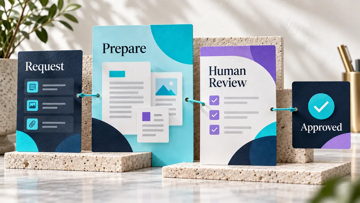 Human-managed AI workflow support with connected tasks and approval steps