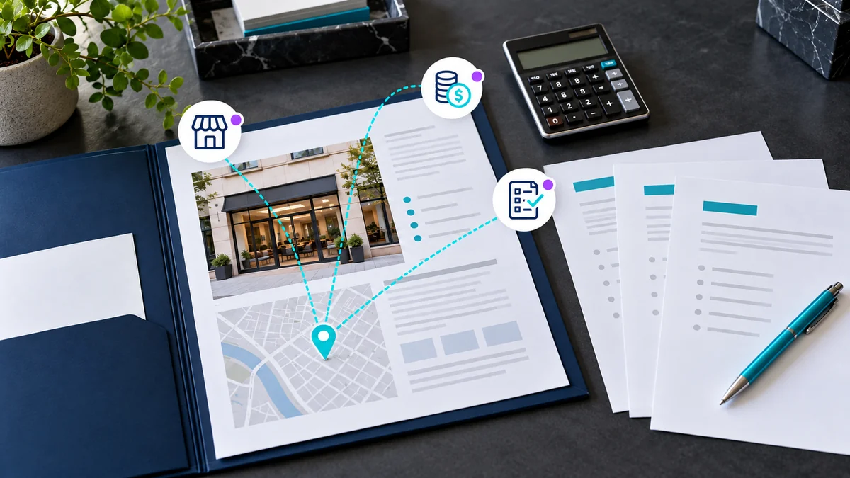 Business listing review with a location map, calculator and citation package icons